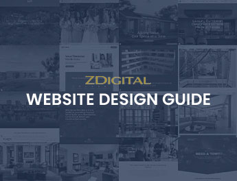 Cover image for a website design guide by ZDigital, featuring a collage of website screenshots with the title "Website Design Guide" in bold white text.
